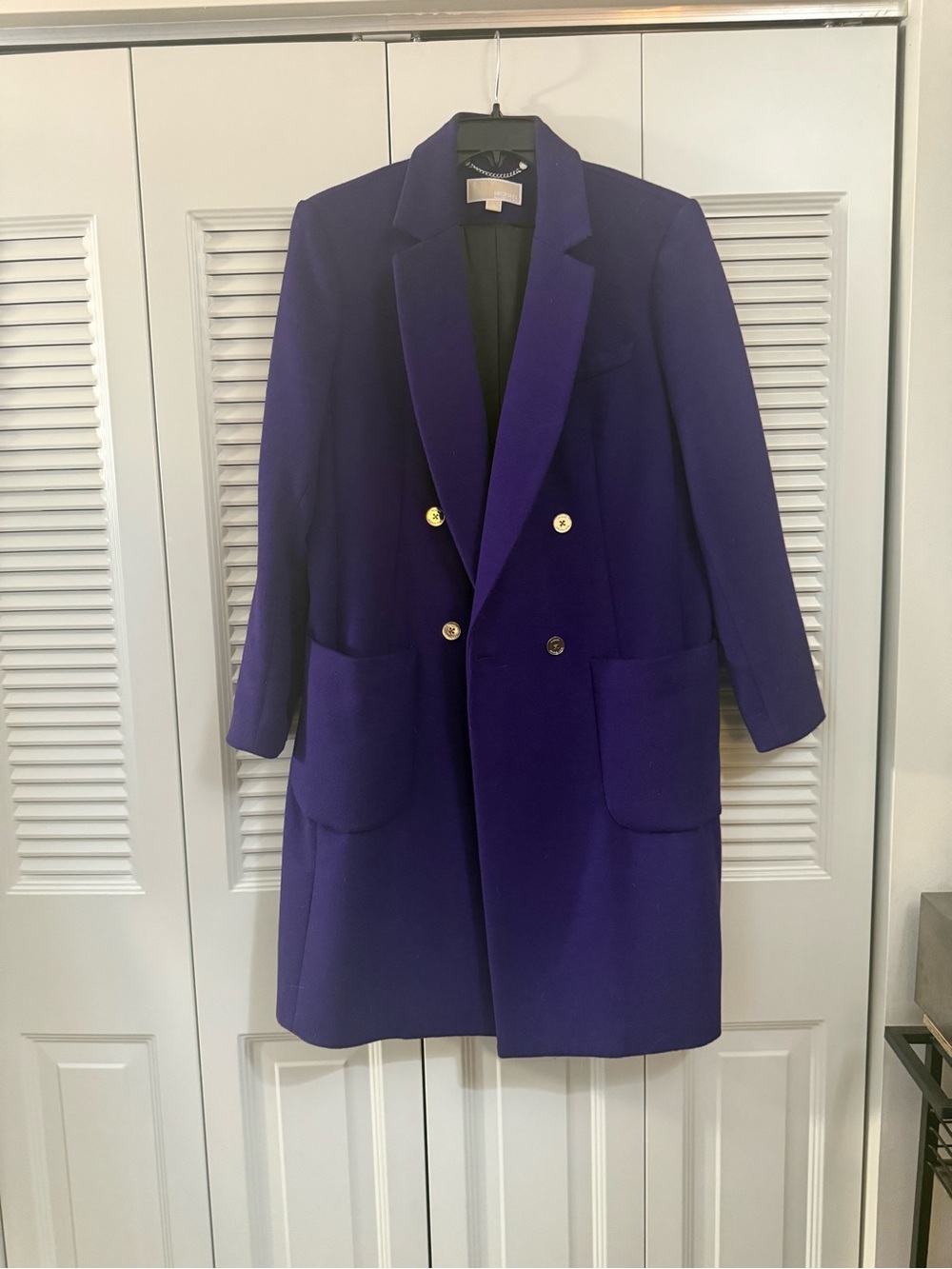 Michael Kors Double-Breasted Purple Coat with Gold Buttons